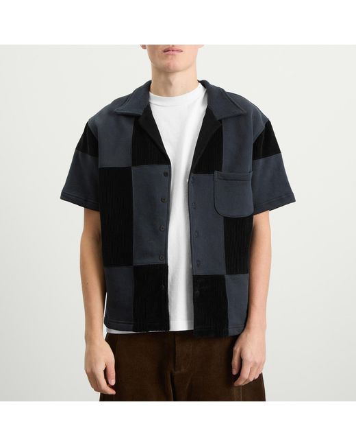 Les Tien Black Patchwork Short Sleeve Cuban Shirt for men