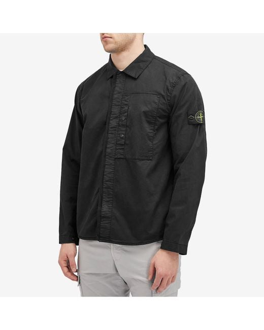 Stone Island Black Supima Cotton Twill Stretch-Tc Button Shirt Jacket for men
