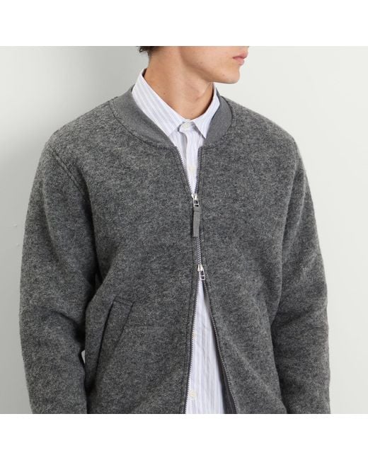Universal Works Gray Wool Fleece Zip Bomber for men