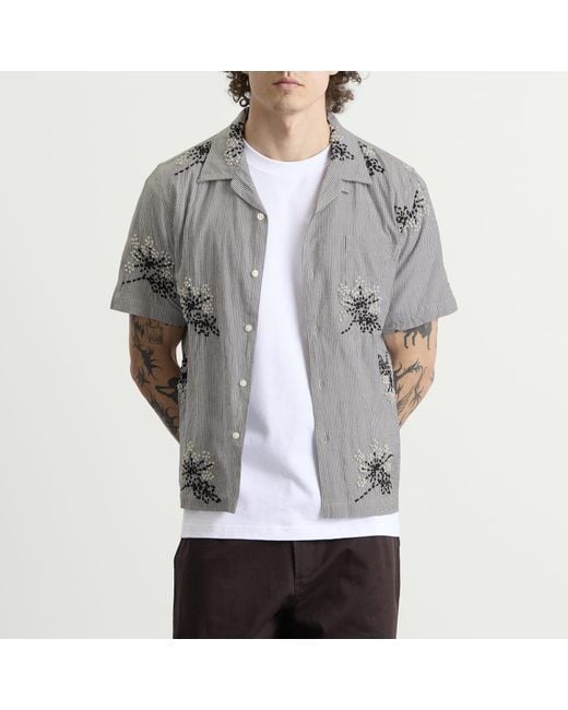 Universal Works Gray Hand Embroidered Stripe Road Shirt for men