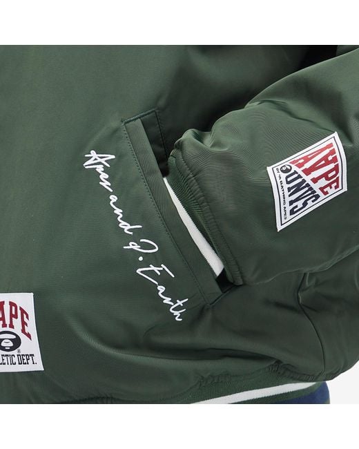 Aape By A Bathing Ape Green Aape Ice Hockey Varsity Jacket for men