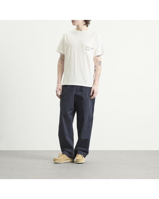 Universal Works White Script Logo Pocket T-Shirt for men