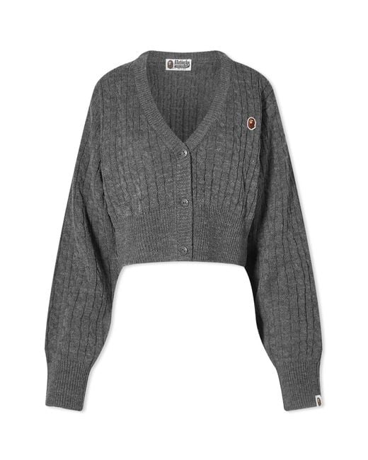 A Bathing Ape Gray Cable Cropped Knit Cardigan