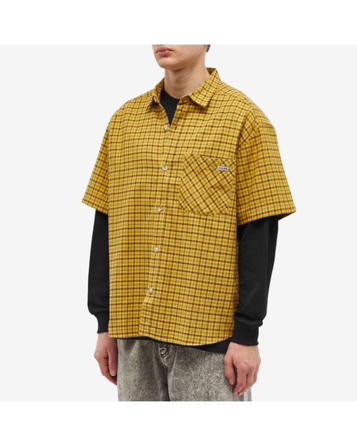 POLAR SKATE Yellow Mitchell Short Sleeve Check Shirt for men