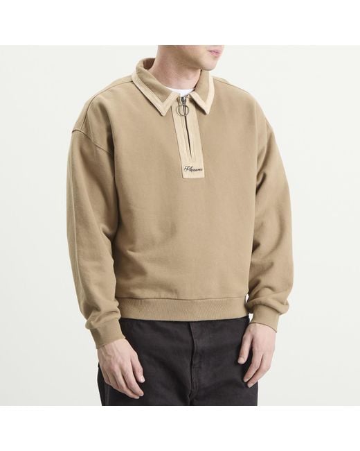 Pleasures Natural Drift Zip Long Sleeve Polo for men