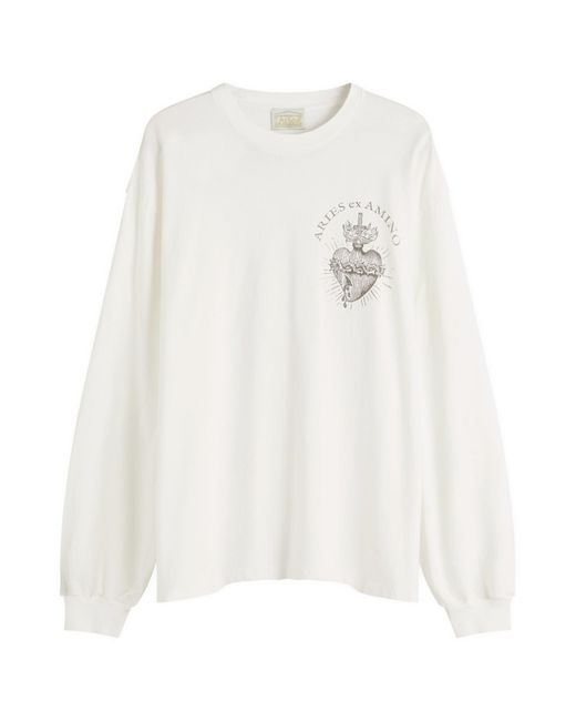 Aries White Faded Ex Amino Long Sleeve T-Shirt for men