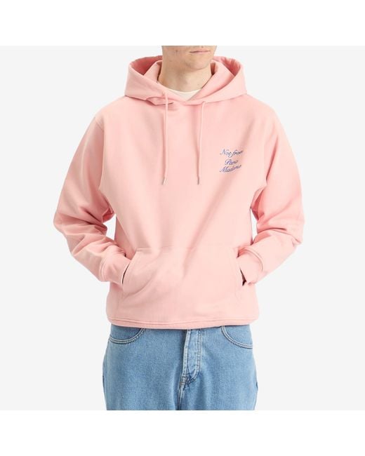 Drole de Monsieur Pink Cursive Not From Paris Madame Slogan Hoodie for men