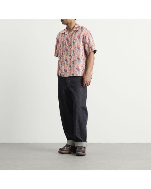 Visvim Pink Crosby Jacquard Silk Short Sleeve Shirt for men