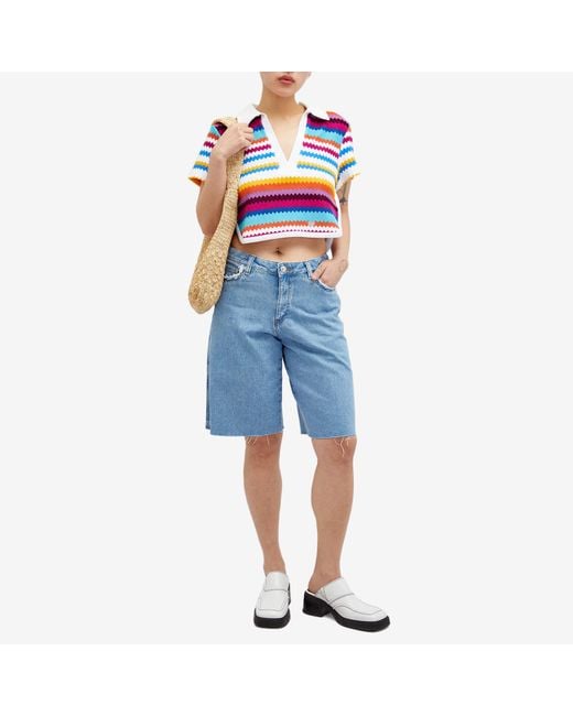 Missoni Red Towelling Stripe Crop Polo Shirt