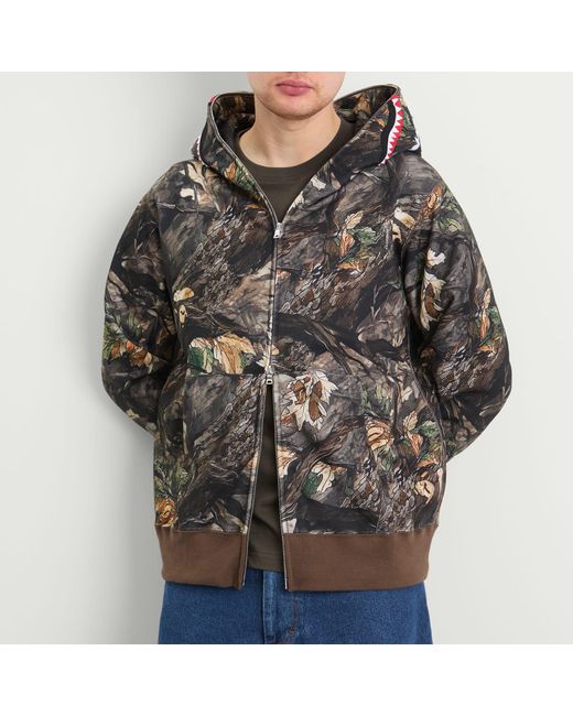 A Bathing Ape Brown Tree Edge Camo Shark Zip Hoodie for men