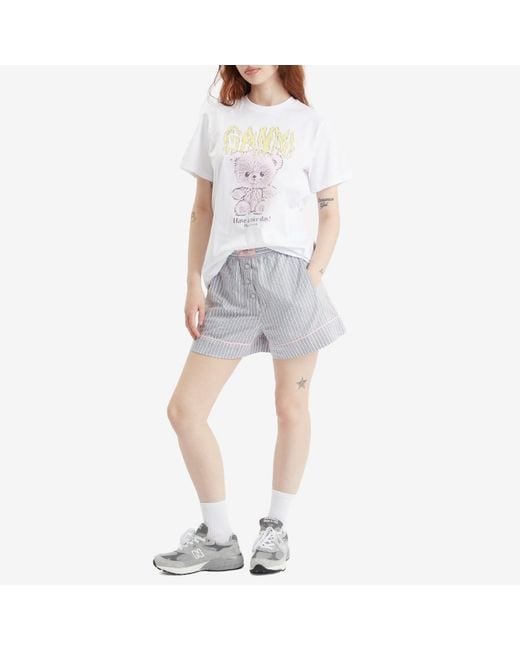 Ganni Gray Yarn Dyed Stripe Elasticated Shorts