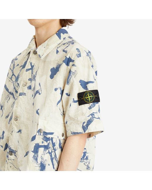 Stone Island Blue Scan Camo Ripstop-Ovd Short Sleeve Shirt for men