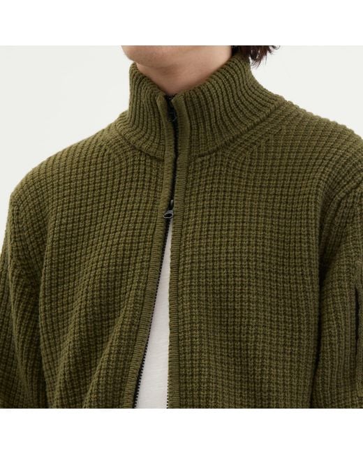 C P Company Green Lambswool Zip Cardigan for men