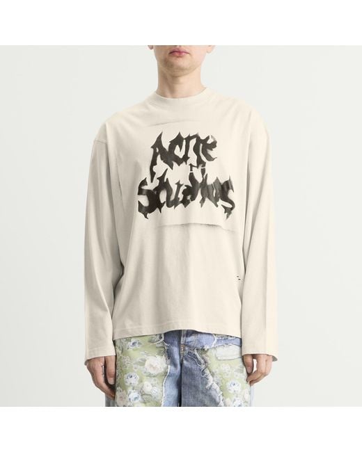 Acne White Exford Long Sleeve Goth Logo T-Shirt for men