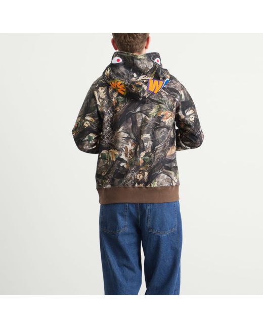 A Bathing Ape Brown Tree Edge Camo Shark Zip Hoodie for men