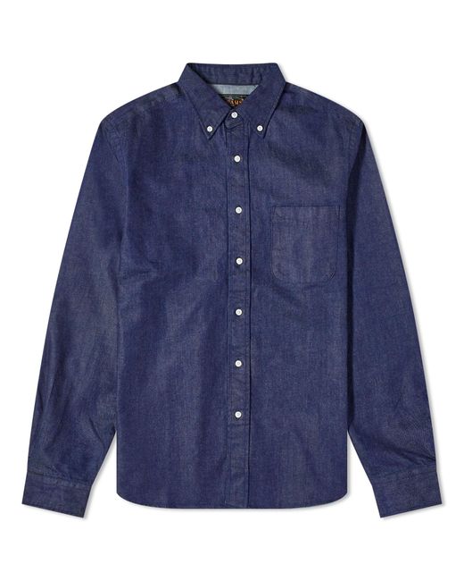 Beams Plus Blue Button Down Denim Work Shirt for men