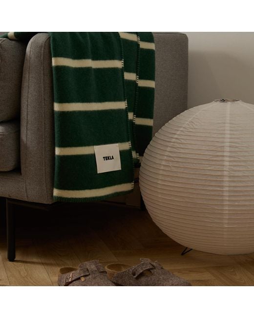 Tekla Green Striped Lambswool Blanket