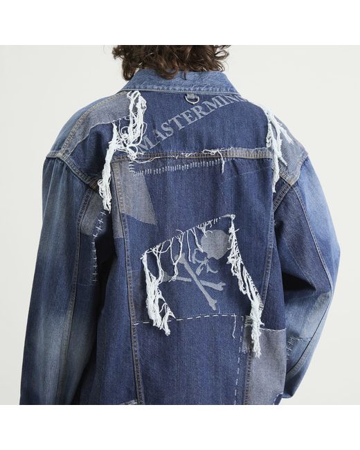 MASTERMIND WORLD Blue Patchwork Jacquard Denim Jacket for men