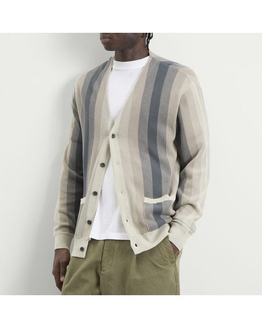 Beams Plus Gray Multi Stripe Cardigan for men