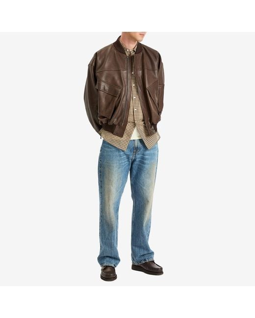 AURALEE Lamb Leather Flight Blouson in Brown for Men | Lyst