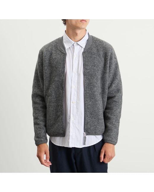 Universal Works Gray Wool Fleece Zip Bomber for men