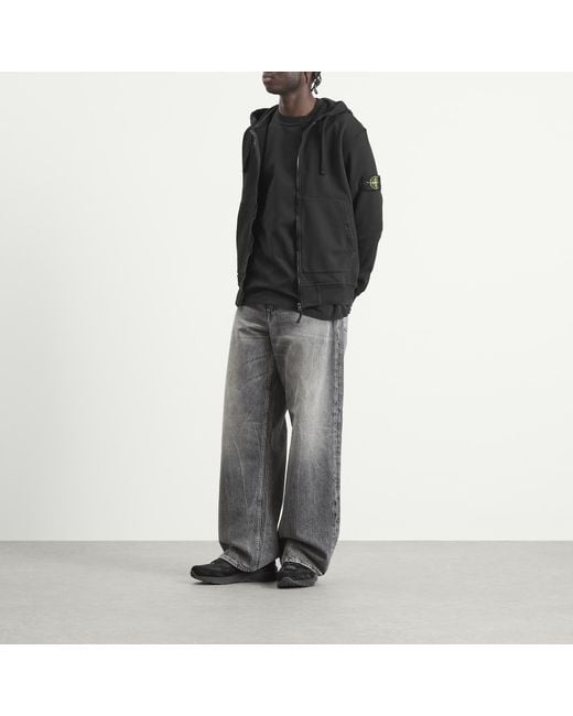 Stone Island Black Garment Dyed Zip Hoodie for men