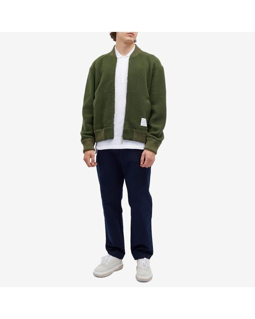 Thom Browne Green Wool Fleece Bomber Jacket for men