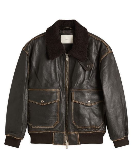 DUNST Black Shearling Collar Leather Jacket