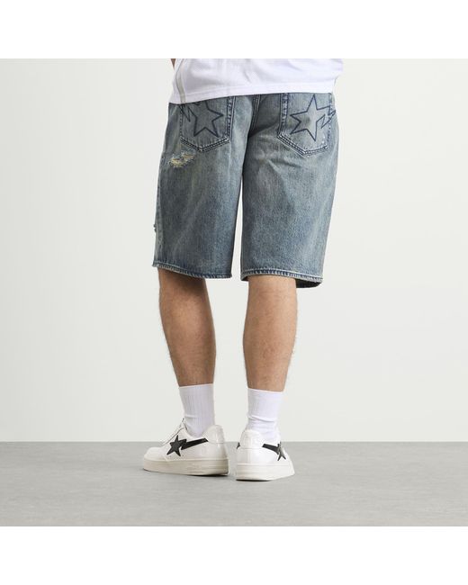 A Bathing Ape Blue Sta Denim Shorts for men