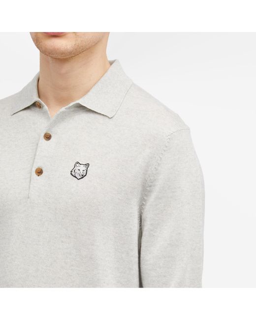 Maison Kitsuné White Bold Fox Head Patch Knitted Polo Shirt for men