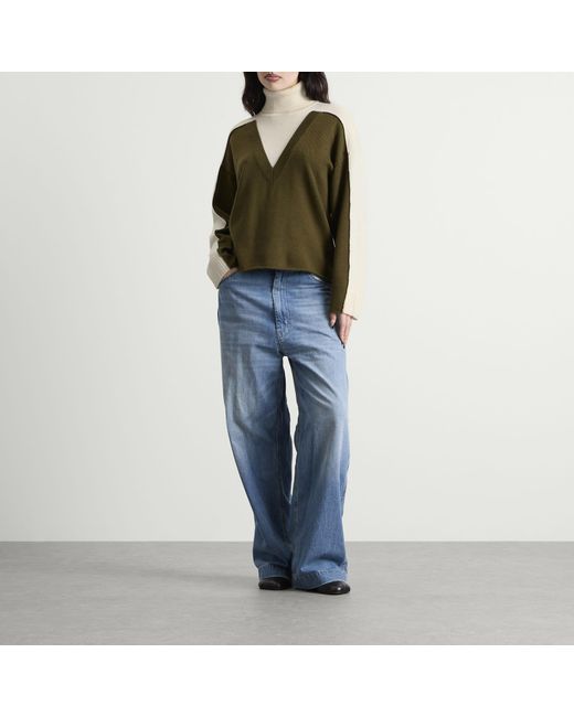 Maison Margiela Green Mm6 V-Neck Knitted Double Layer Jumper