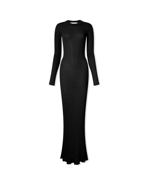 AMI Black Ribbed Long Sleeve Maxi Dress