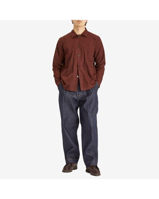 Universal Works Brown Fine Poplin Bakers Overshirt for men