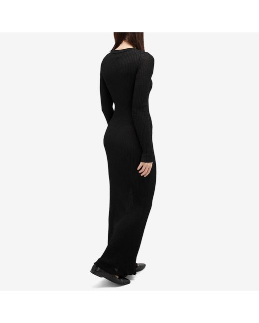 AMI Black Ribbed Long Sleeve Maxi Dress