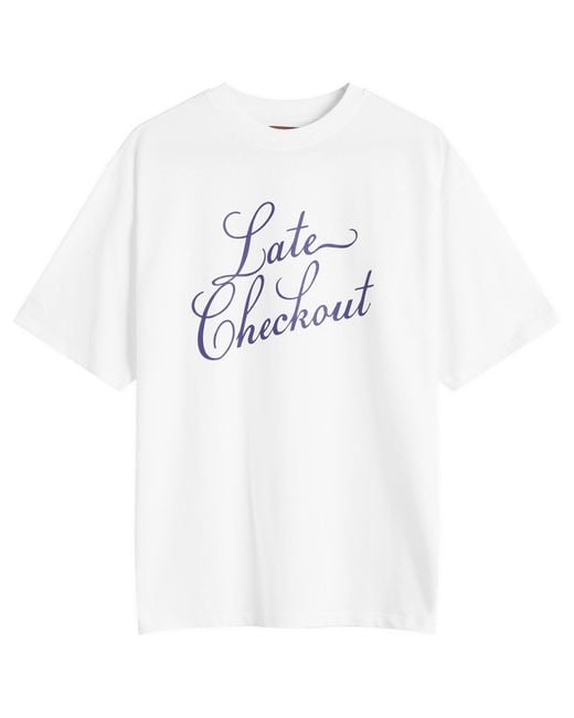Late Checkout White Script T-Shirt for men