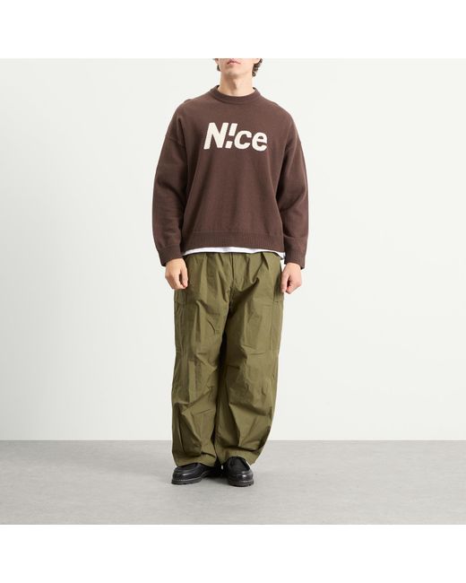 N!CE Brown Intarsia Logo Knit Sweater for men