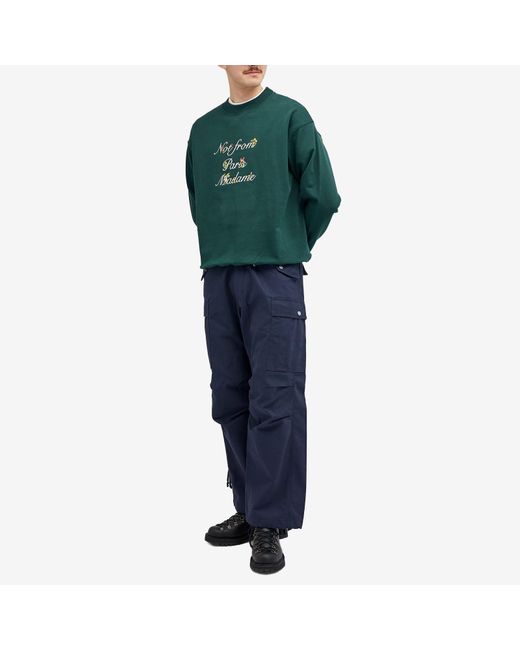 Drole de Monsieur Green Presented By End. Embroidered Cotton Fleece Crew Sweat