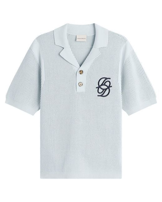 Drole de Monsieur Blue Monogramme Open Weave Polo for men