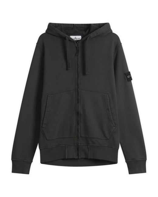 Stone Island Black Garment Dyed Zip Hoodie for men