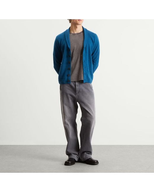 John Smedley Blue Rockford Cashmere Shawl Collar Cardigan for men