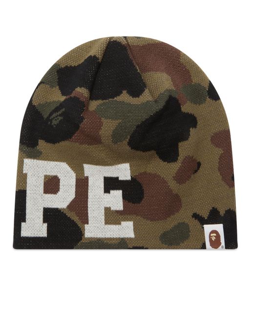 A Bathing Ape Green 1St Camo Knit Skull Beanie for men