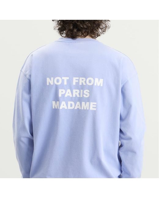 Drole de Monsieur Blue Washed Long Sleeve Slogan T-Shirt for men