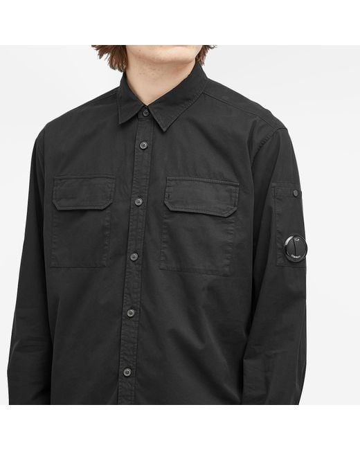 C P Company Black Gabardine Lens Button Overshirt for men