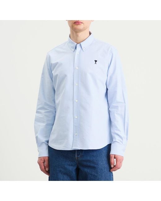 AMI Blue Cotton Oxford Classic Shirt for men