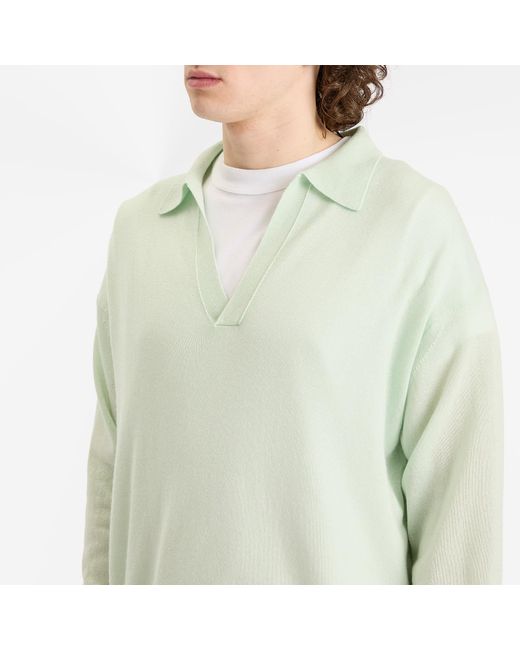AURALEE Super Fine Cashmere Silk Knit Skipper Polo in Green
