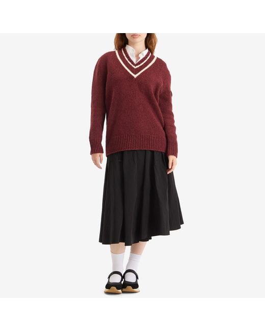 Moncler Red V-Neck Varsity Sweater