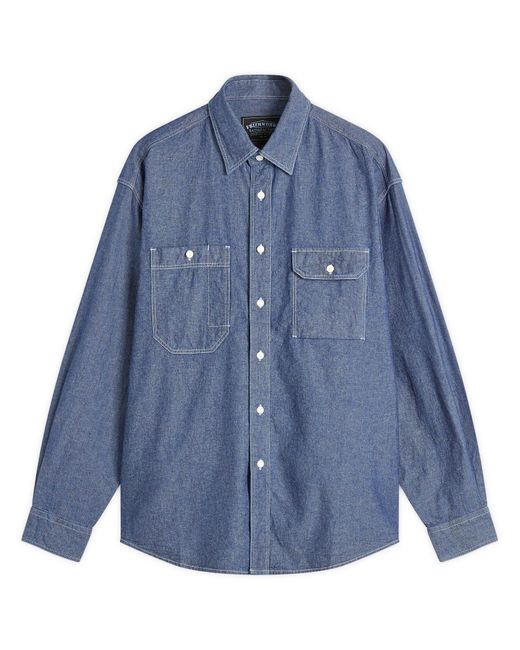 frizmworks cigarette pocket chambray shirt FRIZMWORKS 1920S Chambray Work Shirt in Blue for Men