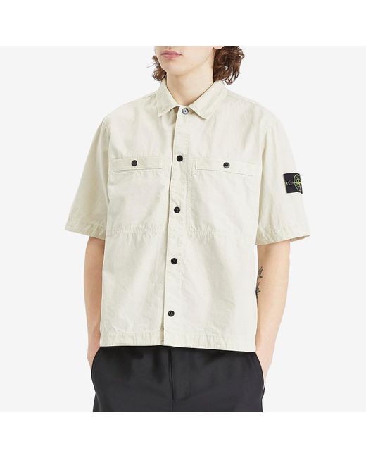 Stone Island White Old Effect Short Sleeve Overshirt for men