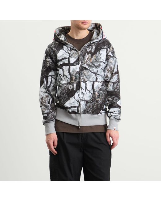 A Bathing Ape Gray Tree Edge Camo Shark Zip Hoodie for men