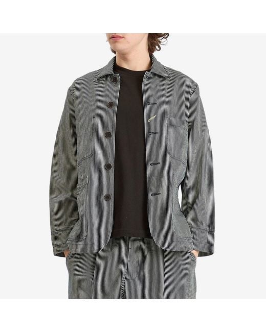 Universal Works Gray Hickory Stripe Original Bakers Jacket for men